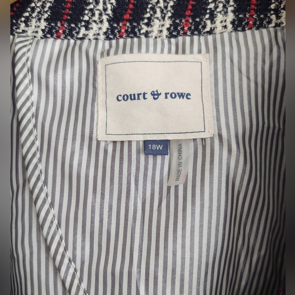 Court & Rowe Plaid Tweed Blazer Navy Blue Red Ribbon Trim Women's Size 18W - Picture 10 of 14